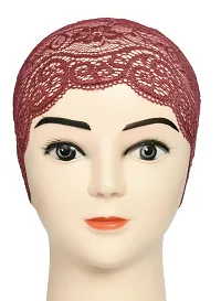 Hijab Headband for Women, Under Hijab Scarf White and Dark Maroon Naqab Headband for Girls (2 Pcs)-thumb2