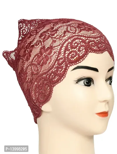 Hijab Headband for Women, Under Hijab Scarf White and Dark Maroon Naqab Headband for Girls (2 Pcs)-thumb5