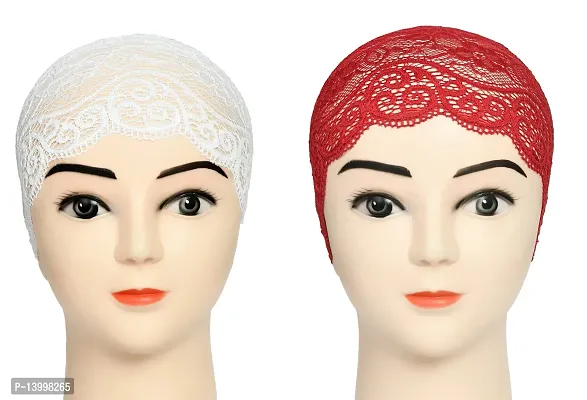 Hijab Headband for Women, Under Hijab Scarf White and dark Red Naqab Headband for Girls (2 Pcs)