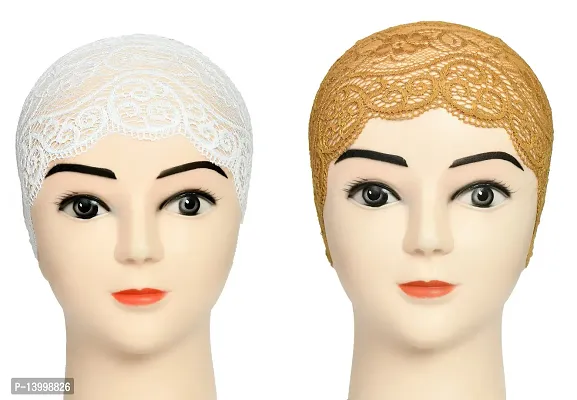 Hijab Headband for Women, Under Hijab Scarf White and Golden Naqab Headband for Girls (2 Pcs)