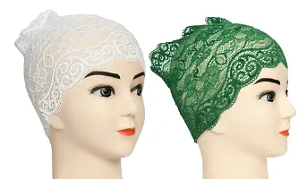 Hijab Headband for Women, Under Hijab Scarf White and Green Naqab Headband for Girls (2 Pcs)-thumb1