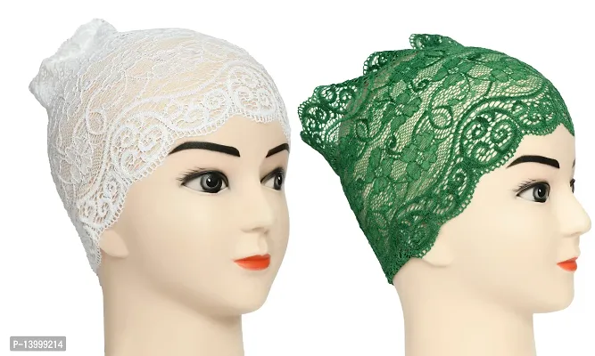 Hijab Headband for Women, Under Hijab Scarf White and Green Naqab Headband for Girls (2 Pcs)-thumb2