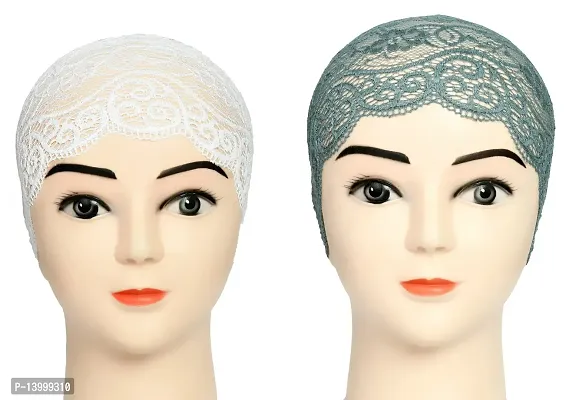 Hijab Headband for Women, Under Hijab Scarf White and Grey Naqab Headband for Girls (2 Pcs)