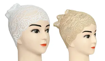 Hijab Headband for Women, Under Hijab Scarf White and Light Beige Naqab Headband for Girls (2 Pcs)-thumb1