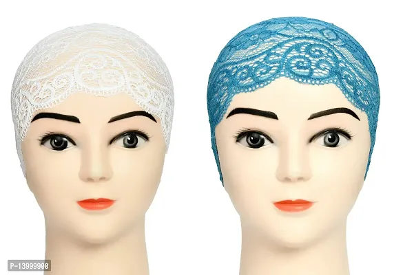 Hijab Headband for Women, Under Hijab Scarf White and Light Blue Naqab Headband for Girls (2 Pcs)