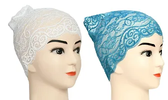 Hijab Headband for Women, Under Hijab Scarf White and Light Blue Naqab Headband for Girls (2 Pcs)-thumb1