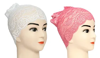 Hijab Headband for Women, Under Hijab Scarf White and Pink Naqab Headband for Girls (2 Pcs)-thumb1