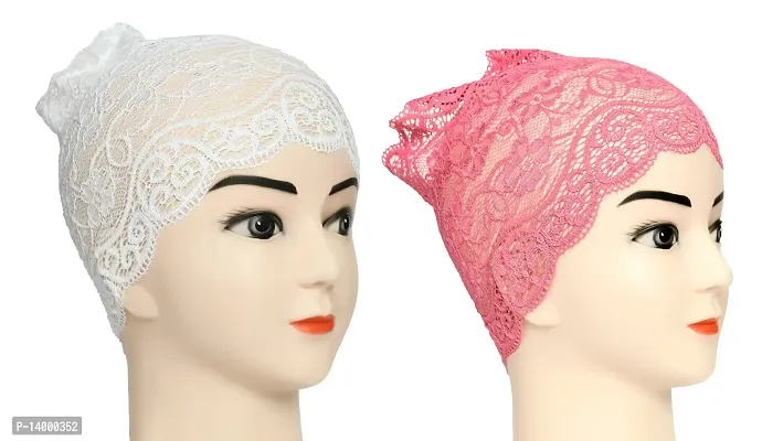 Hijab Headband for Women, Under Hijab Scarf White and Pink Naqab Headband for Girls (2 Pcs)-thumb2