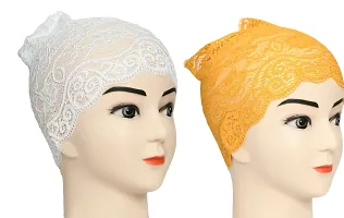 Hijab Headband for Women, Under Hijab Scarf White and Yellow Naqab Headband for Girls (2 Pcs)-thumb1