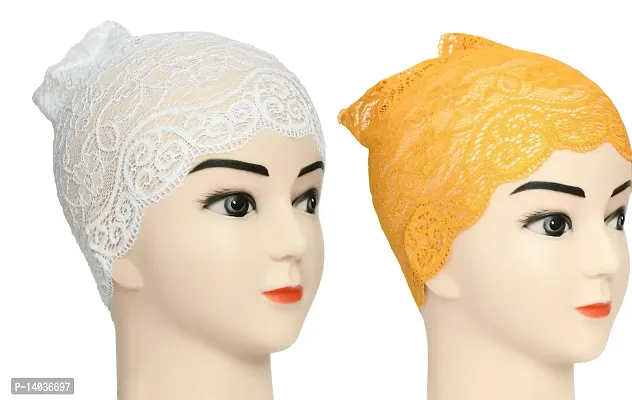 Hijab Headband for Women, Under Hijab Scarf White and Yellow Naqab Headband for Girls (2 Pcs)-thumb2