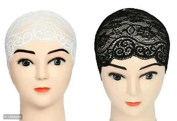 Hijab Headband for Women, Under Hijab Scarf White and Black Naqab Headband for Girls (2 Pcs)-thumb0