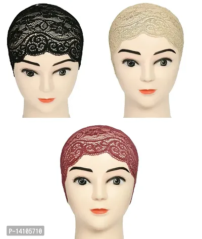 Hijab Headband for Women, Under Hijab ScarfBlack, Light Beige and Dark Maroon Naqab Headband for Girls (3 Pcs)