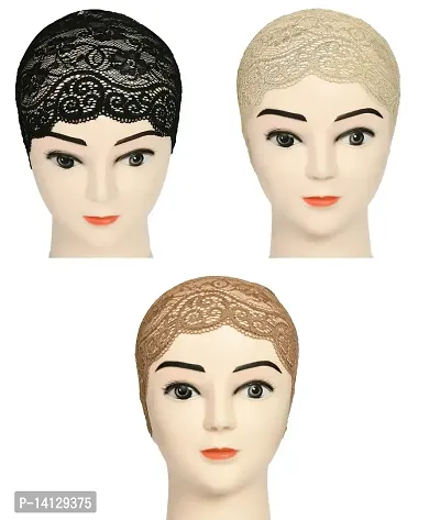 Hijab Headband for Women, Under Hijab Scarf Black, Light Beige and Light Brown Naqab Headband for Girls (3 Pcs)