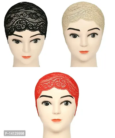 Hijab Headband for Women, Under Hijab Scarf Black, Light Beige and Grey Naqab Headband for Girls (3 Pcs)