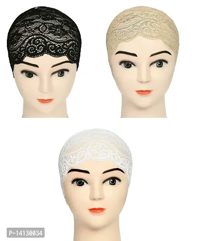 Hijab Headband for Women, Under Hijab Scarf Black, Light Beige and Grey Naqab Headband for Girls (3 Pcs)