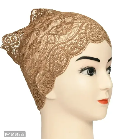 Women's Under hijab Scarf Light Brown Color Net Naqab Headband (2 Pcs)-thumb2
