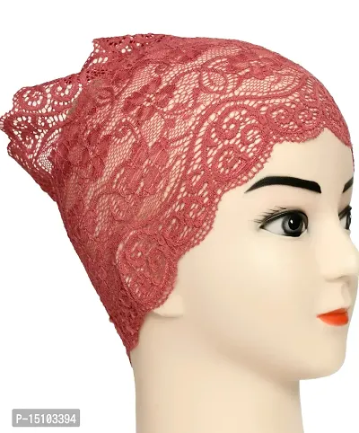 Women's Under hijab Scarf Light Maroon Color Net Naqab Headband (2 Pcs)-thumb2