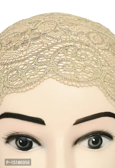 Women's Under hijab Scarf Light Beige Color Net Naqab Headband (2 Pcs)-thumb3