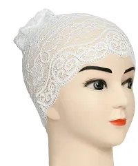 Women's Hijab Cap , Lycra Net Under Scarf Cap,Inner Head Cap for Girls, (3 Pcs-Black|White|Cream)-thumb3