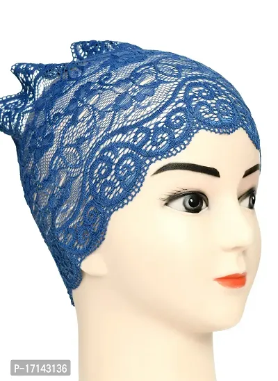 Women's Hijab Cap , Lycra Net Under Scarf Cap,Inner Head Cap for Girls, (3 Pcs-Black|White|Dark Blue)-thumb3