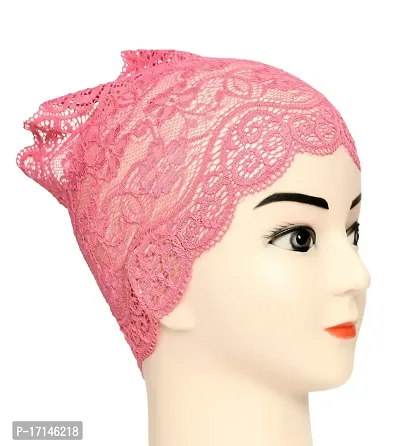 Women's Hijab Cap , Lycra Net Under Scarf Cap,Inner Head Cap for Girls, (3 Pcs-Black|White|Pink)-thumb4