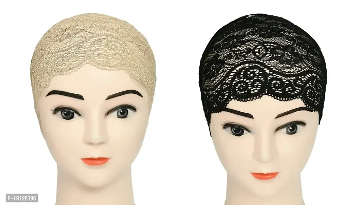 Hijab Headband for Women, Under Hijab Scarf Light Beige and Black Naqab Headband for Girls (2 Pcs)-thumb0