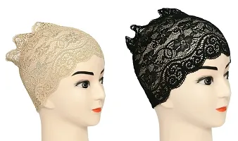 Hijab Headband for Women, Under Hijab Scarf Light Beige and Black Naqab Headband for Girls (2 Pcs)-thumb1