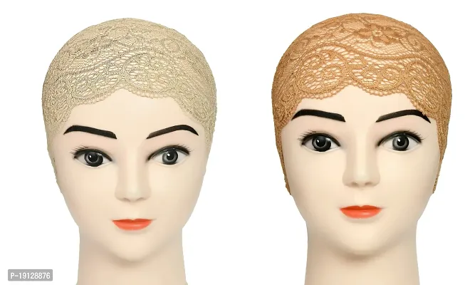 Hijab Headband for Women, Under Hijab Scarf Light Beige and Copper Brown Naqab Headband for Girls (2 Pcs)