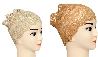 Hijab Headband for Women, Under Hijab Scarf Light Beige and Copper Brown Naqab Headband for Girls (2 Pcs)-thumb1