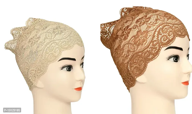 Hijab Headband for Women, Under Hijab Scarf Light Beige and Dark Brown Naqab Headband for Girls (2 Pcs)-thumb2