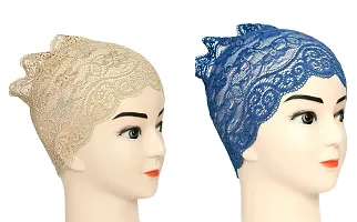 Hijab Headband for Women, Under Hijab Scarf Light Beige and Dark Blue Naqab Headband for Girls (2 Pcs)-thumb1