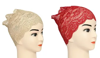 Hijab Headband for Women, Under Hijab Scarf Light Beige and Dark Red Naqab Headband for Girls (2 Pcs)-thumb1