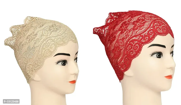 Hijab Headband for Women, Under Hijab Scarf Light Beige and Dark Red Naqab Headband for Girls (2 Pcs)-thumb2