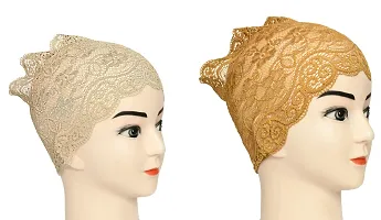 Hijab Headband for Women, Under Hijab Scarf Light Beige and Golden Naqab Headband for Girls (2 Pcs)-thumb1