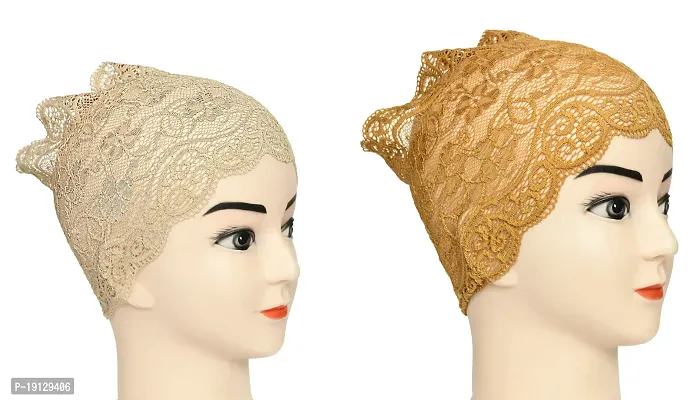 Hijab Headband for Women, Under Hijab Scarf Light Beige and Golden Naqab Headband for Girls (2 Pcs)-thumb2