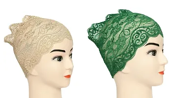 Hijab Headband for Women, Under Hijab Scarf Light Beige and Green Naqab Headband for Girls (2 Pcs)-thumb1