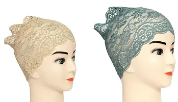 Hijab Headband for Women, Under Hijab Scarf Light Beige and Grey Naqab Headband for Girls (2 Pcs)-thumb2