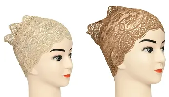 Hijab Headband for Women, Under Hijab Scarf Light Beige and Black Naqab Headband for Girls (2 Pcs)-thumb1