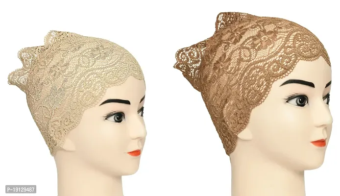 Hijab Headband for Women, Under Hijab Scarf Light Beige and Black Naqab Headband for Girls (2 Pcs)-thumb2