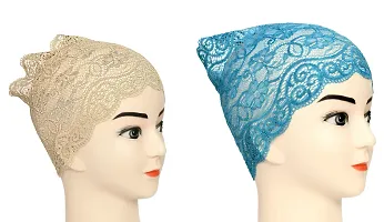 Hijab Headband for Women, Under Hijab Scarf Light Beige and Light Blue Naqab Headband for Girls (2 Pcs)-thumb1