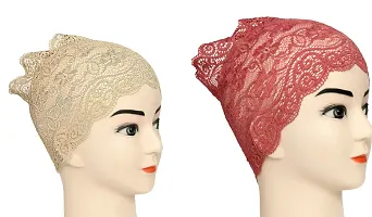 Hijab Headband for Women, Under Hijab Scarf Light Beige and Light Maroon Naqab Headband for Girls (2 Pcs)-thumb1