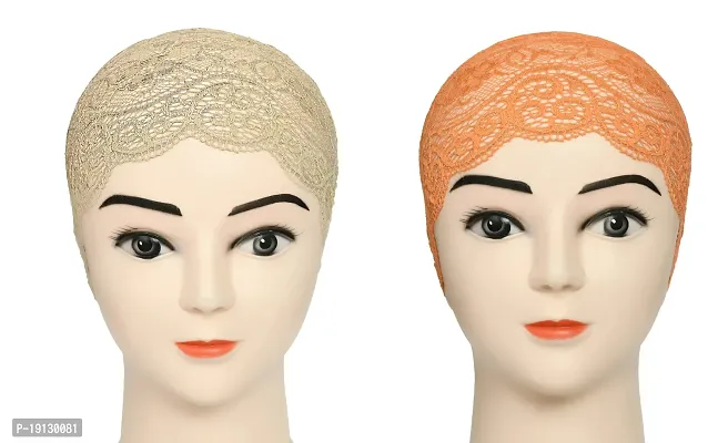 Hijab Headband for Women, Under Hijab Scarf Light Beige and Orange Naqab Headband for Girls (2 Pcs)