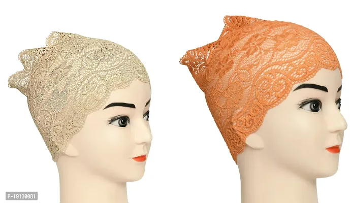 Hijab Headband for Women, Under Hijab Scarf Light Beige and Orange Naqab Headband for Girls (2 Pcs)-thumb2