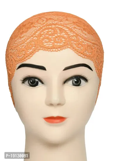 Hijab Headband for Women, Under Hijab Scarf Light Beige and Orange Naqab Headband for Girls (2 Pcs)-thumb5