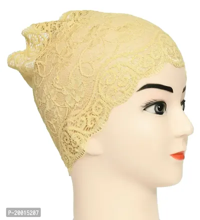Women's Hijab Cap , Lycra Net Under Scarf Cap,Inner Head Cap for Girls, (3 Pcs-Black|Cream|Copper Brown)-thumb3