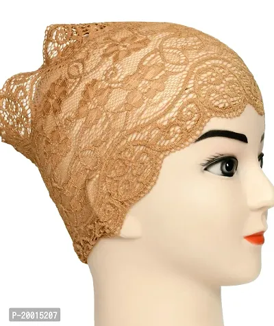 Women's Hijab Cap , Lycra Net Under Scarf Cap,Inner Head Cap for Girls, (3 Pcs-Black|Cream|Copper Brown)-thumb4