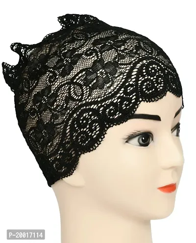 Women's Hijab Cap , Lycra Net Under Scarf Cap,Inner Head Cap for Girls, (3 Pcs-Black|Cream|Dark Blue)-thumb2