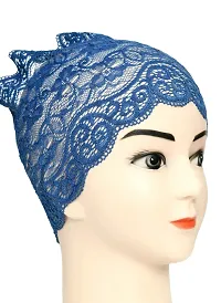 Women's Hijab Cap , Lycra Net Under Scarf Cap,Inner Head Cap for Girls, (3 Pcs-Black|Cream|Dark Blue)-thumb3