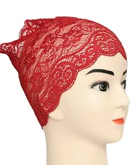 Women's Hijab Cap , Lycra Net Under Scarf Cap,Inner Head Cap for Girls, (3 Pcs-Black|Cream|Dark Red)-thumb3