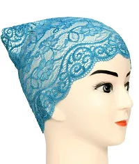 Women's Hijab Cap , Lycra Net Under Scarf Cap,Inner Head Cap for Girls, (3 Pcs-Black|Cream|Light Blue)-thumb3